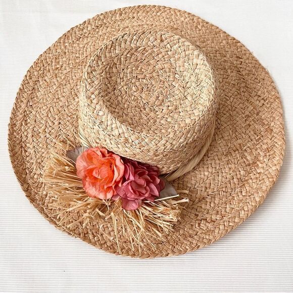 Womens Summer Hat Wide Brim Straw Floral Fashion Garden Vacation Beach Sun OS - Picture 1 of 5